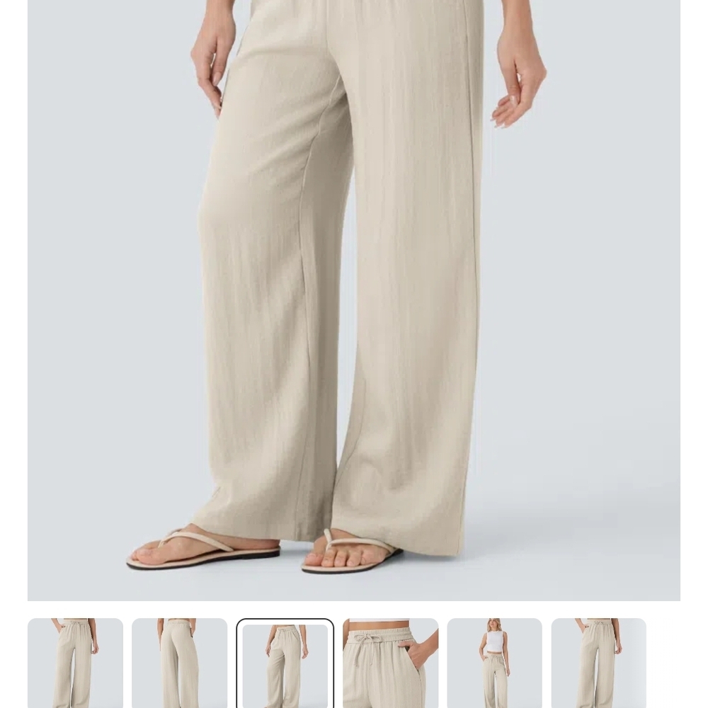 HALARA Wide-Leg Drawstring Pants in Light Tan